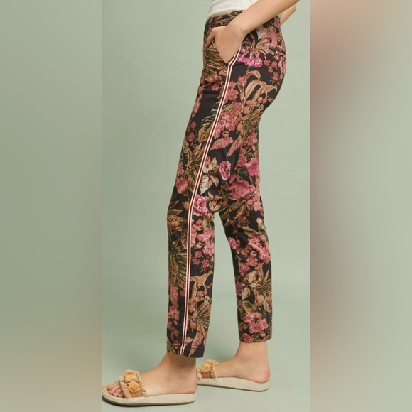 Anthropologie Floral Cropped Pants - Black and Pink - Picture 4 of 12